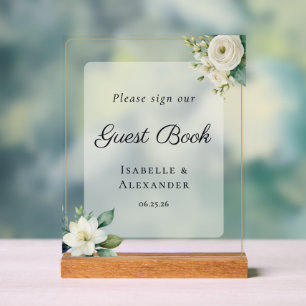 Panneau En Acrylique Livre d'or de mariage botanique givré élégant