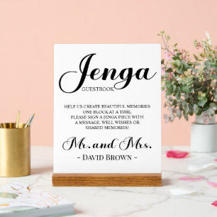 Panneau En Acrylique Livre d'or du Mariage Jenga Script en gras