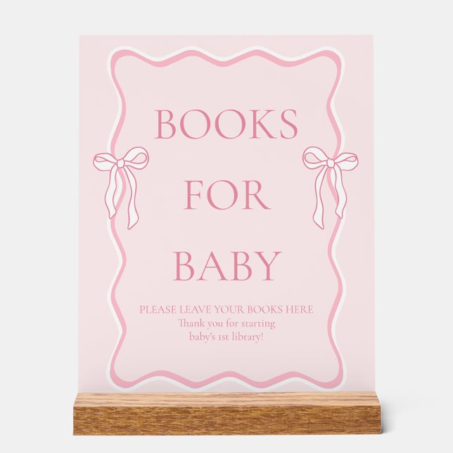 Panneau En Acrylique Livres de Baby shower pour bébé avec Bow rose (Créateur téléchargé)