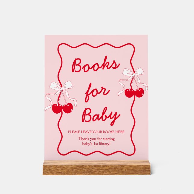 Panneau En Acrylique Livres de douche pour bébé Bow Cherry (Recto)