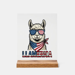 Panneau En Acrylique Llamerica Llama Patriotique Design Vector Vintage_