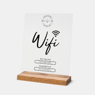 Panneau En Acrylique Logo d'affaires moderne noir et blanc Détails Wifi