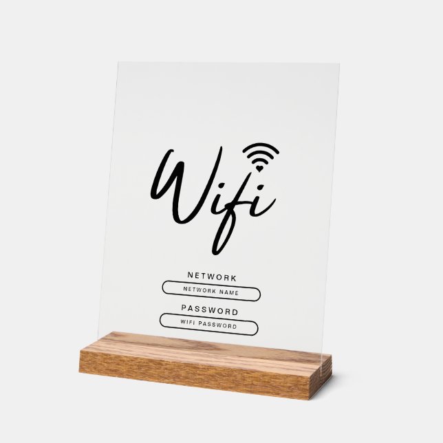 Panneau En Acrylique Logo d'affaires moderne noir et blanc Détails Wifi (Angle)