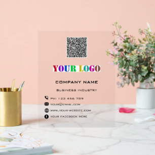 Panneau En Acrylique Logo de l'entreprise personnalisée Texte et code Q
