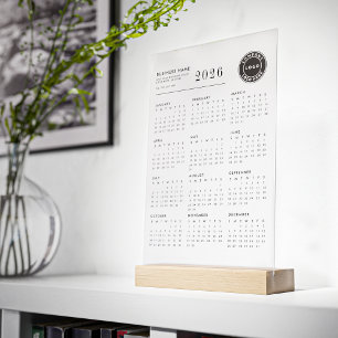 Panneau En Acrylique Logo d'entreprise 2026 Calendrier moderne