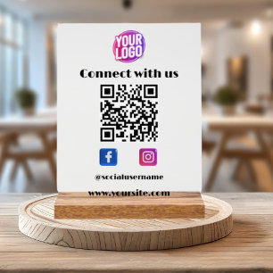Panneau En Acrylique Logo d'entreprise avec QR Code et Social Media Bla