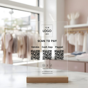 Panneau En Acrylique Logo d'entreprise de code QR de paiement sans cont