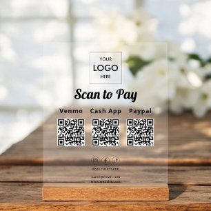 Panneau En Acrylique Logo d'entreprise de code QR de paiement sans cont