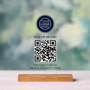 Panneau En Acrylique Logo d'entreprise et code QR minimaliste