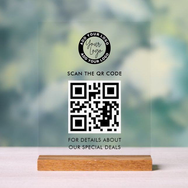 Panneau En Acrylique Logo d'entreprise et code QR personnalisés (Neutre)