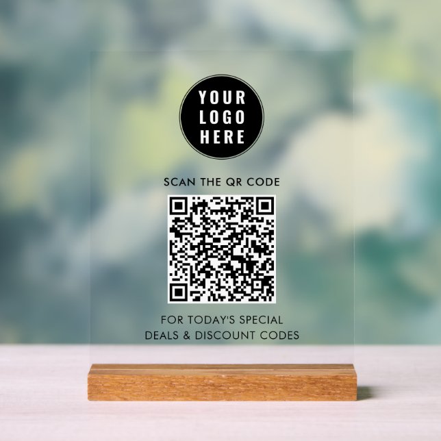 Panneau En Acrylique Logo d'entreprise moderne et code QR personnalisé (Neutre)