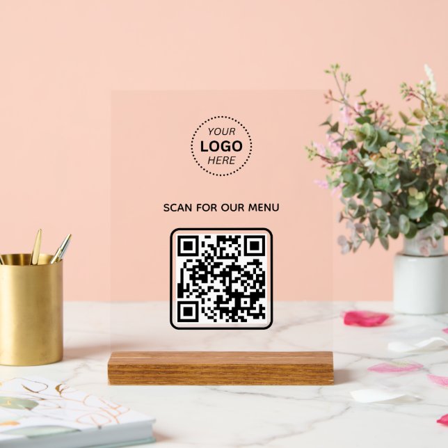 Panneau En Acrylique Logo d'entreprise QR Code Scan for Menu Acrylique  (Mariage)