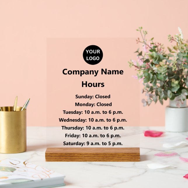 Panneau En Acrylique Logo d'entreprise Texte noir Heures d'ouverture (Mariage)