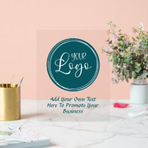 Panneau En Acrylique Logo d'entreprise turquoise avec texte Promo