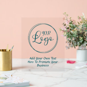 Panneau En Acrylique Logo d'entreprise turquoise avec texte promotionne