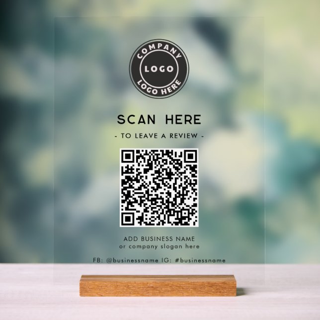 Panneau En Acrylique Logo et QR Code Moderne Laisser une évaluation (Neutre)