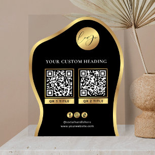 Panneau En Acrylique Logo Noir & Or Affaires 2 Codes QR Promotionnels