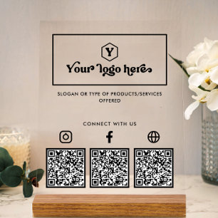 Panneau En Acrylique Logo personnalisé Multimédias sociaux QR Codes aff
