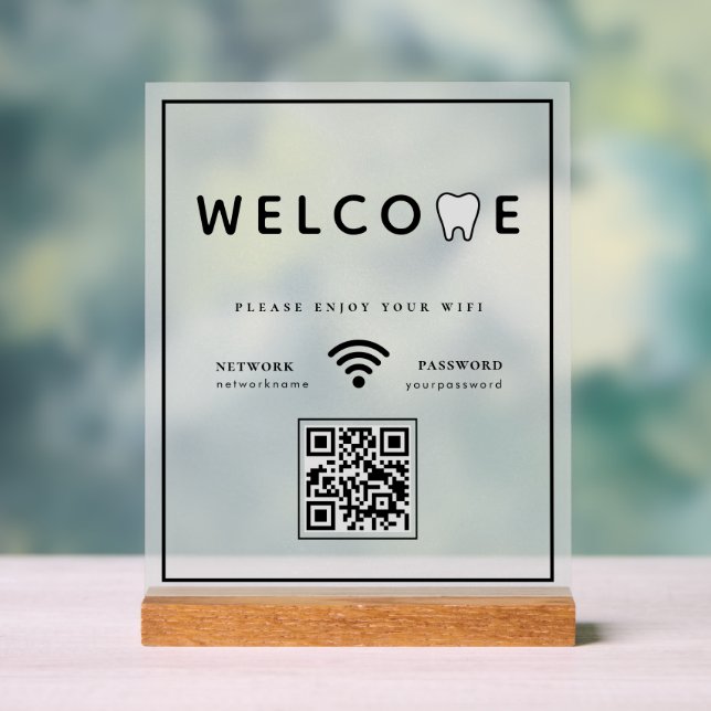 Panneau En Acrylique Logo simple dent Bienvenue WIFI QR Code (Neutre)