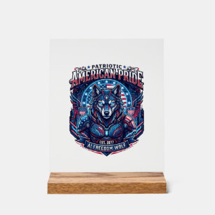Panneau En Acrylique Loup cyberpunk de la liberté de l'IA patriotique F
