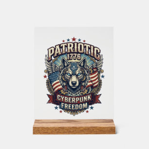 Panneau En Acrylique Loup Cyberpunk de la Liberté Patriotique Ai Futur