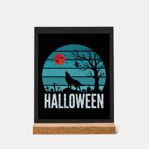 Panneau En Acrylique Loup d'Halloween Cimetière Lune Vecteur