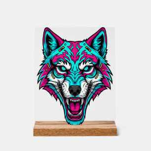 Panneau En Acrylique Loup néon Cyberpunk - Animal robotique Synthwave