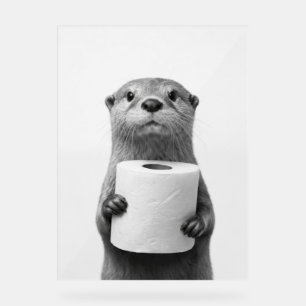 Panneau En Acrylique Loutre stoïque tenant un rouleau de papier toilett
