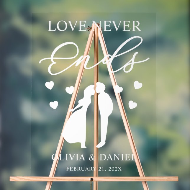 Panneau En Acrylique Love Never Ends Personalized Wedding (Neutre)