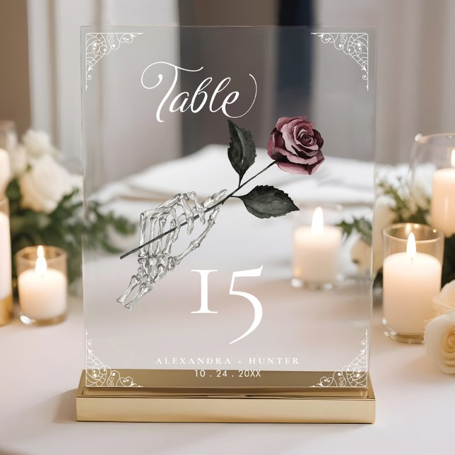 Panneau En Acrylique Love Skeleton Rose main Halloween Mariage gothique (Love Skeleton Hand Rose Halloween Gothic Wedding T Acrylic Sign)