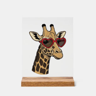 Panneau En Acrylique Lunettes de soleil à cœur de girafe gravé vintage 