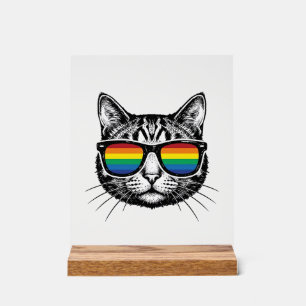 Panneau En Acrylique Lunettes de soleil arc-en-ciel vintage Chat Fière 