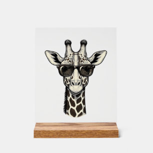 Panneau En Acrylique Lunettes de soleil de girafe cool T-shirt de gravu