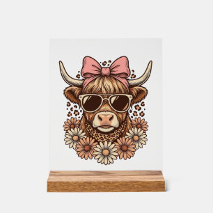Panneau En Acrylique Lunettes de soleil de vache des Highlands mignonne