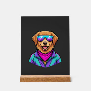 Panneau En Acrylique Lunettes de soleil pour chien mignon Art néon rétr