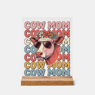 Panneau En Acrylique Lunettes de soleil rétro Cow Mom gravure vintage D