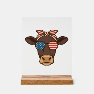 Panneau En Acrylique Lunettes de soleil tête de vache patriotique desig