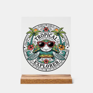 Panneau En Acrylique Lunettes de soleil Tortue de mer Tropical Vintage
