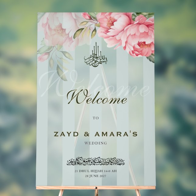 Panneau En Acrylique Luxury Floral Wedding Welcome Acrylic Sign (Neutre)