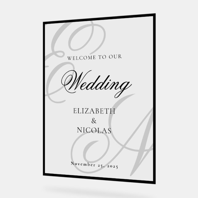 Panneau En Acrylique Luxury Old Money Monogram Wedding Welcome (Angle)