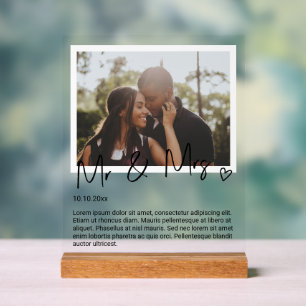 Panneau En Acrylique M. et Mme Photo et Mariage personnalisé