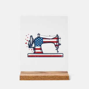 Panneau En Acrylique Machine à coudre patriotique Gravure vintage Vecto