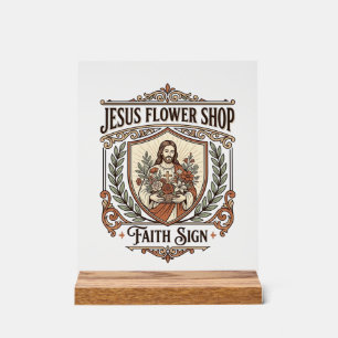 Panneau En Acrylique Magasin de Fleurs Jésus Enseigne de Foi Magasin de