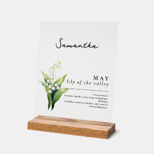 Panneau En Acrylique Mai Mois de naissance Lys Fleur Personnalisé