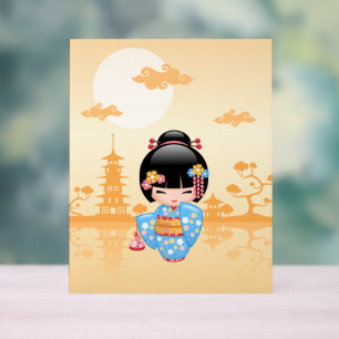 Panneau En Acrylique Maiko Kokeshi Doll mignonne Geisha Girl Jaune