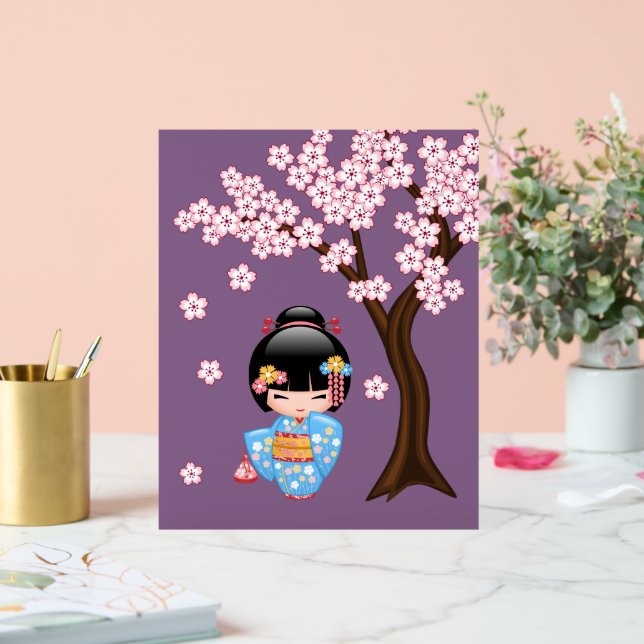 Panneau En Acrylique Maiko Kokeshi poupée mignonne Geisha fille pourpre (Mariage)