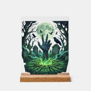 Panneau En Acrylique Main de zombie Epitapip pleine lune cimetière
