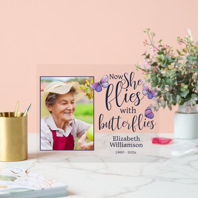 Panneau En Acrylique Maintenant, elle vole avec des papillons Photo Mém (Mariage)