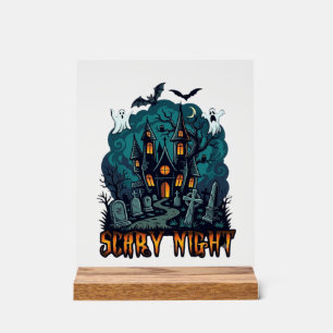 Panneau En Acrylique Maison Hantée Fantômes Cimetière Nuit Effrayante