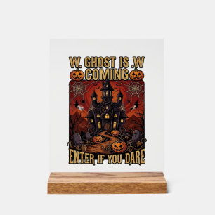 Panneau En Acrylique Maison hantée Halloween Fantôme arrive Citrouilles